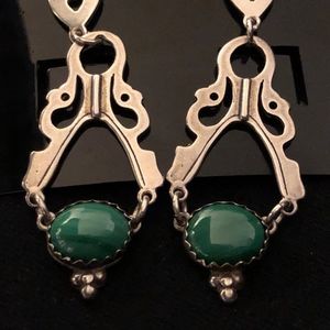 Sterling Silver (Mexico) Malachite Earrings-New